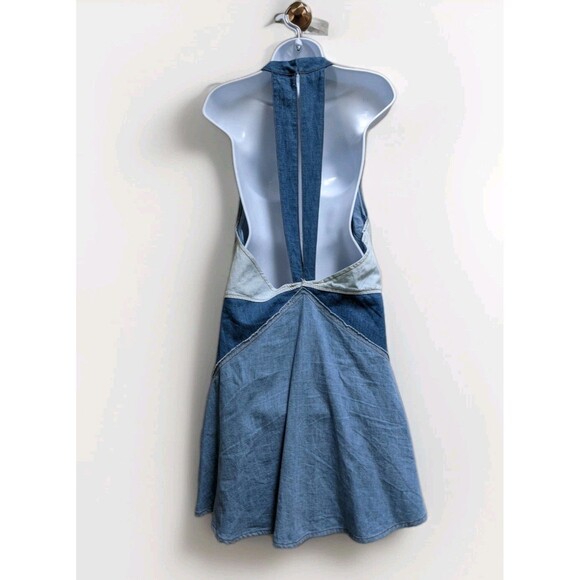 Free People Rising Sun Denim Mini Dress Halter 70s Open Back Hippie Festival Lrg - Picture 9 of 16